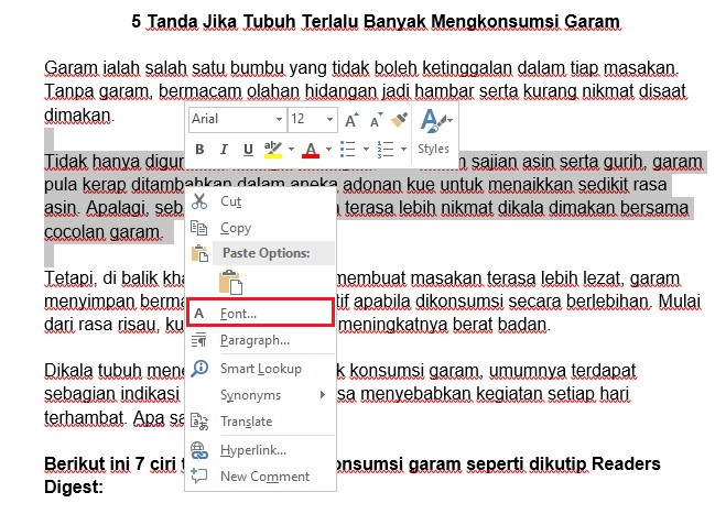 Klik Kanan Lalu Pilih Font