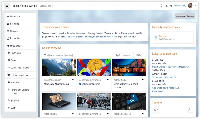 halaman dashboard moodle
